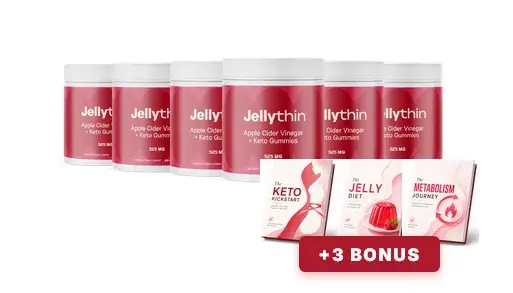 Jellythin Apple Cider Vinegar Keto Gummies bottle bundle with 3 bonus guides